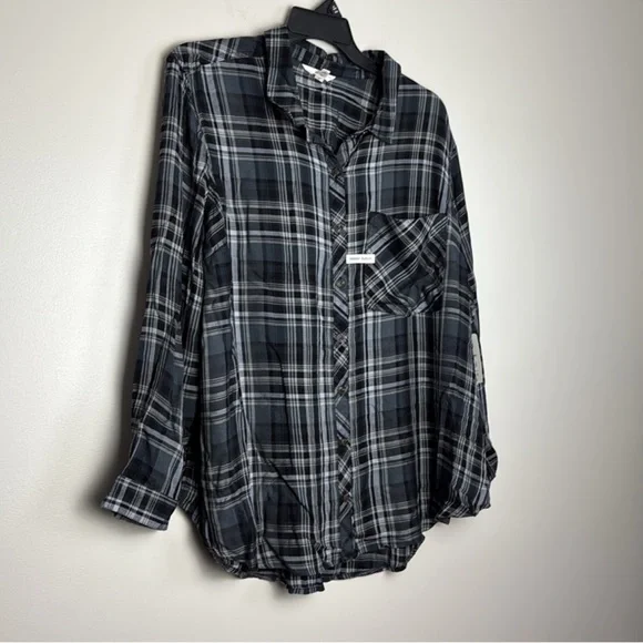 Terra & Sky Dark Gray Black White Oversized Button Down Shirt Size 28W NWT - Picture 6 of 11